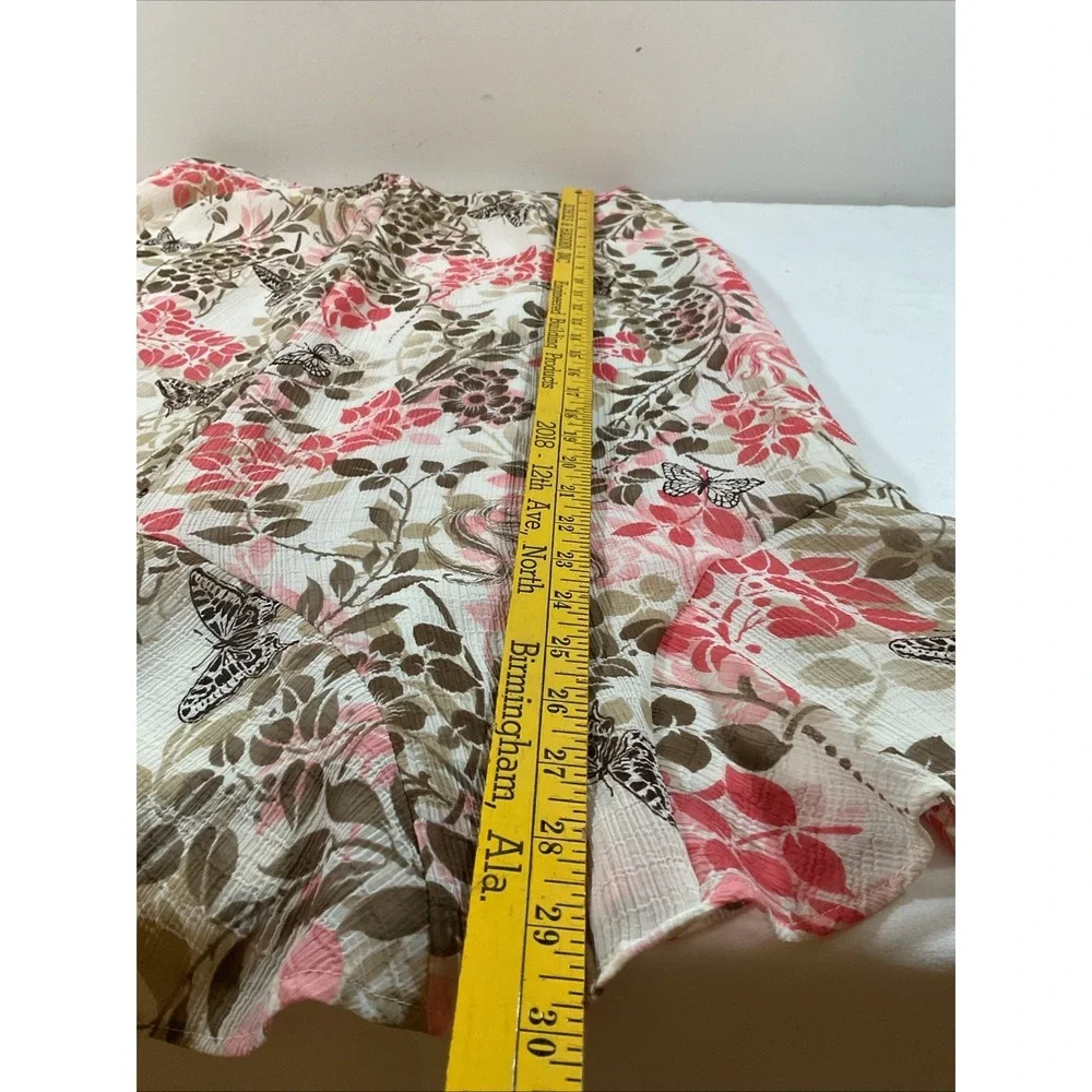 Alfred Dunner Pink & Beige Floral Sheer Lined Flared Bottom Midi Skirt Sz 14 J23